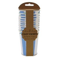 Set of 12 Blue Striped Party Cups By Meri Meri